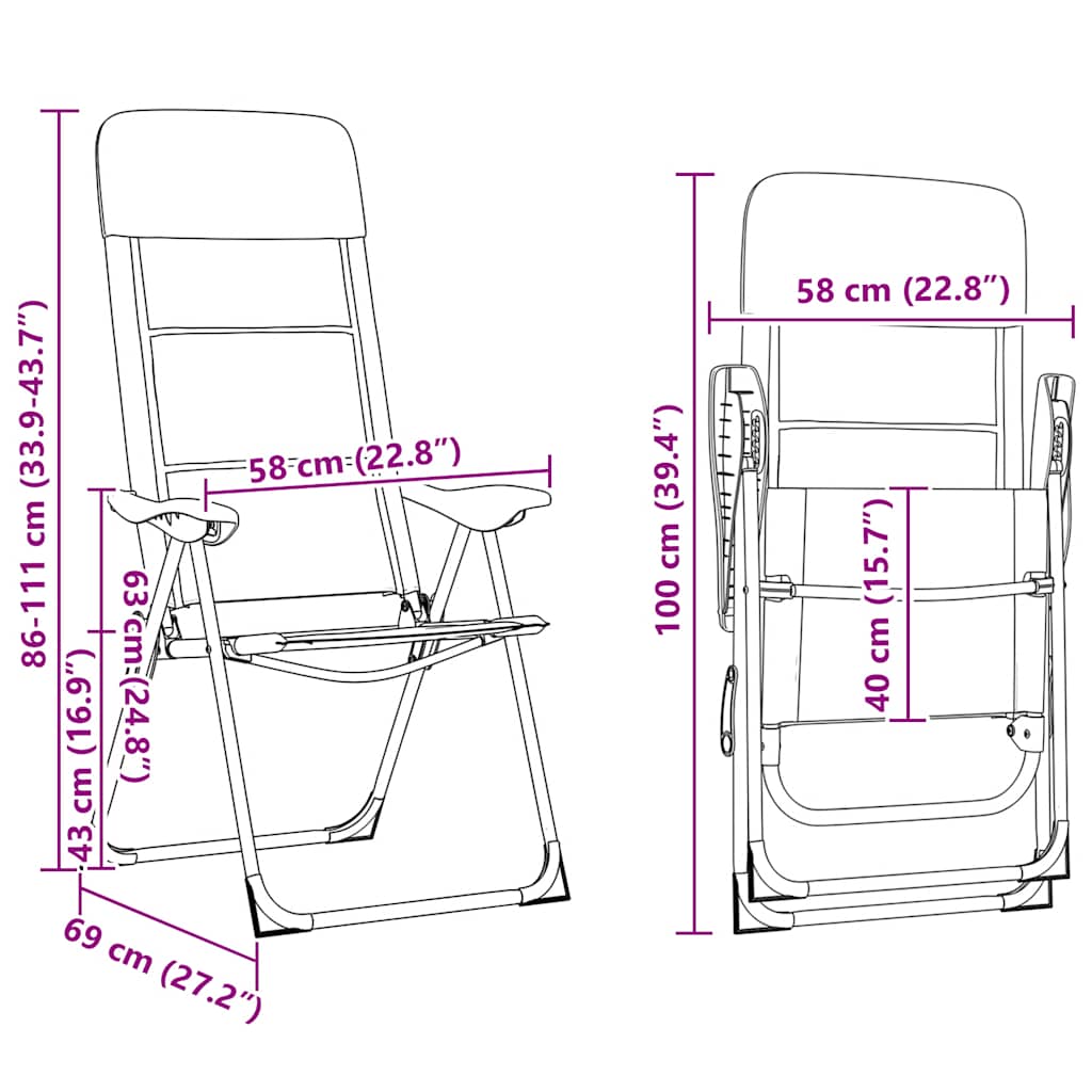 Campingstoelen 58X69X111 Cm Aluminium 2 St