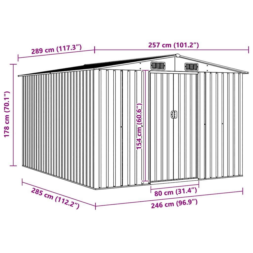 Tuinschuur 257x298x178 cm metaal groen