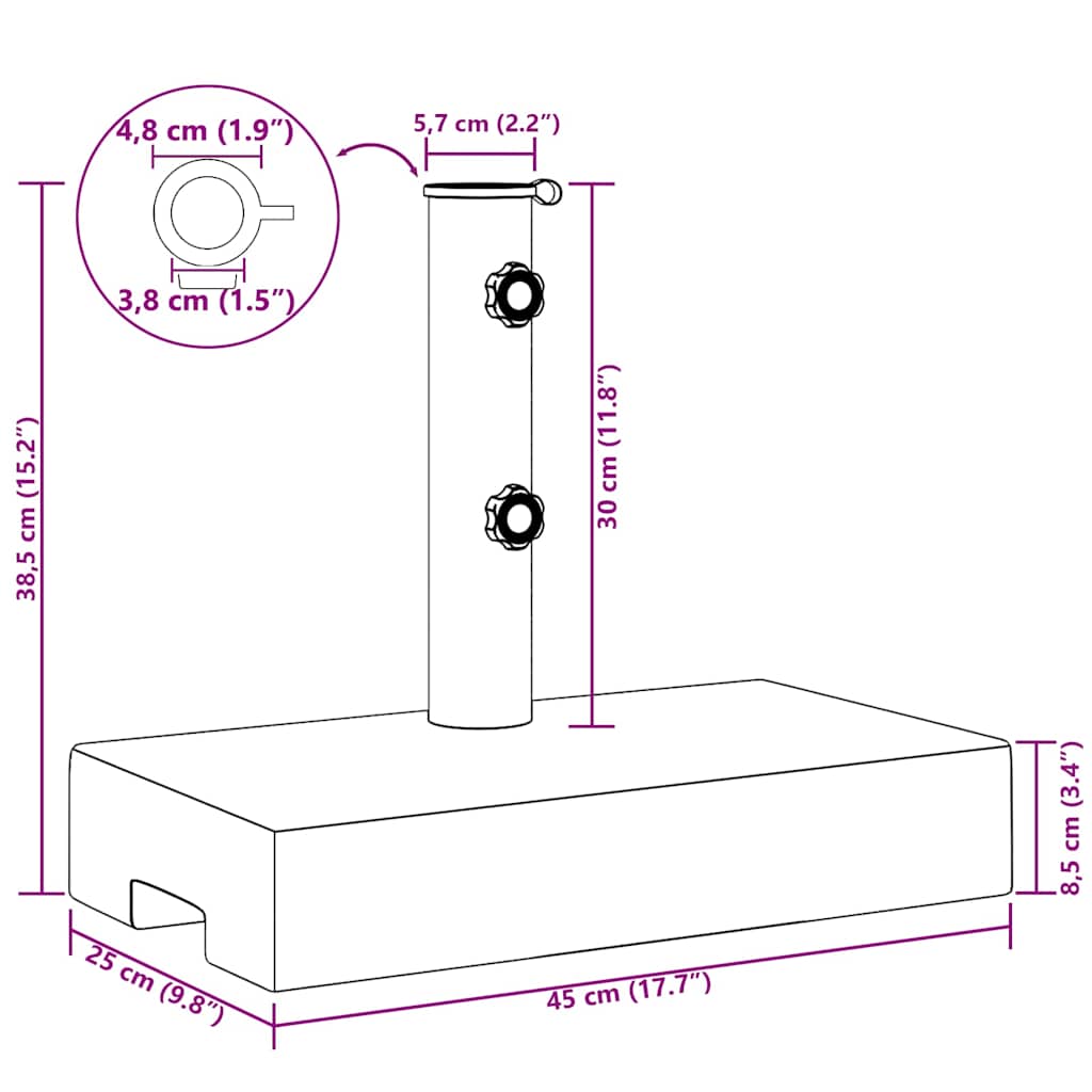 Parasolvoet rechthoekig 25 kg graniet zwart