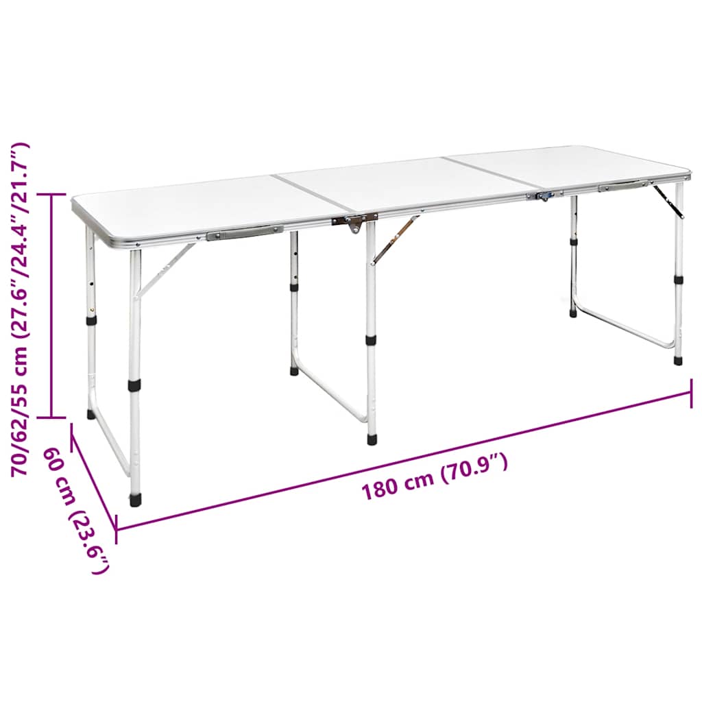 Campingtafel inklapbaar en verstelbaar in hoogte aluminium 180 x 60 cm