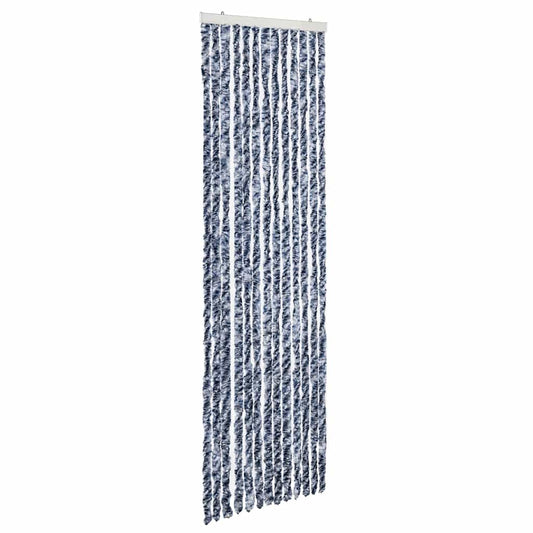 Vliegengordijn 56x185 cm chenille blauw, wit en zilver