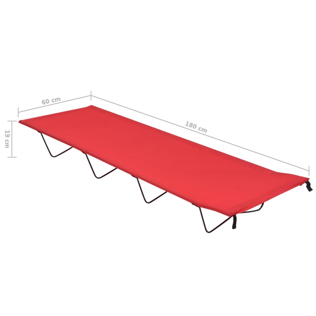 Campingbed 180x60x19 cm oxford stof en staal, kleur: rood