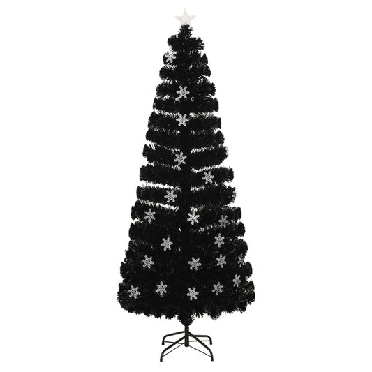 Kerstboom met LED-sneeuwvlokken 240 cm glasvezel zwart