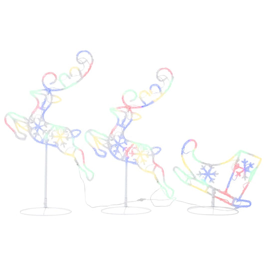 Kerstdecoratie rendieren en slee 260x21x87 cm acryl meerkleurig