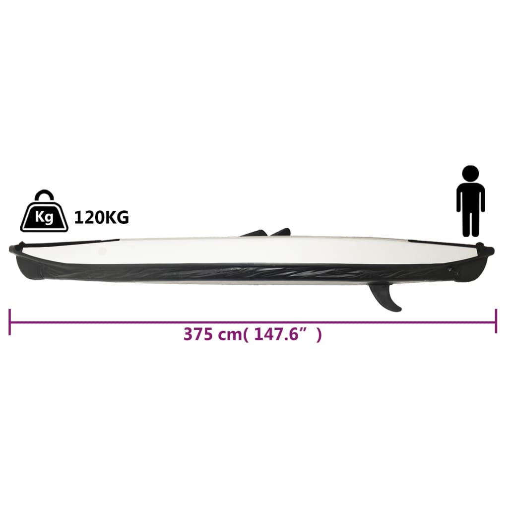Kajak opblaasbaar 375x72x31 cm polyester zwart
