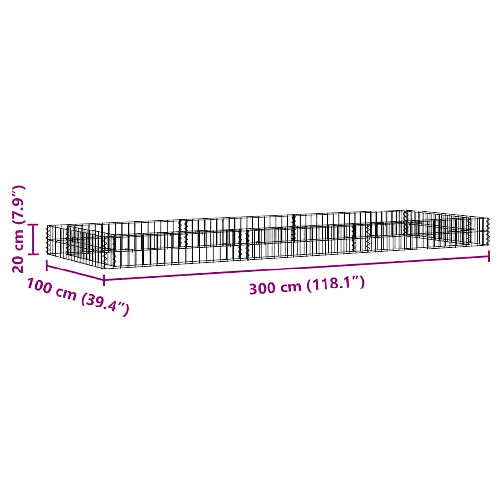 Gabion plantenbak verhoogd 300x100x20 cm gegalvaniseerd staal