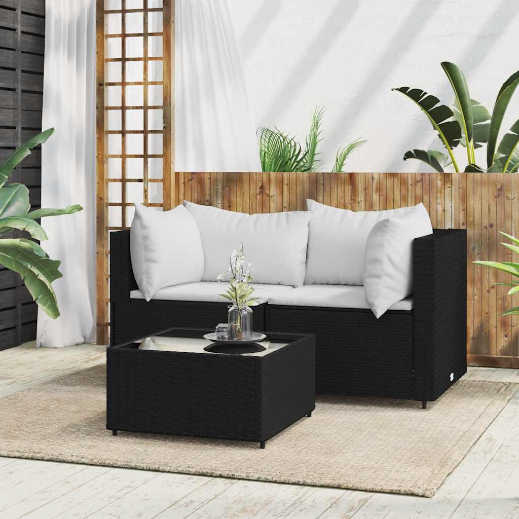 3-Delige Loungeset Met Kussens Poly Rattan