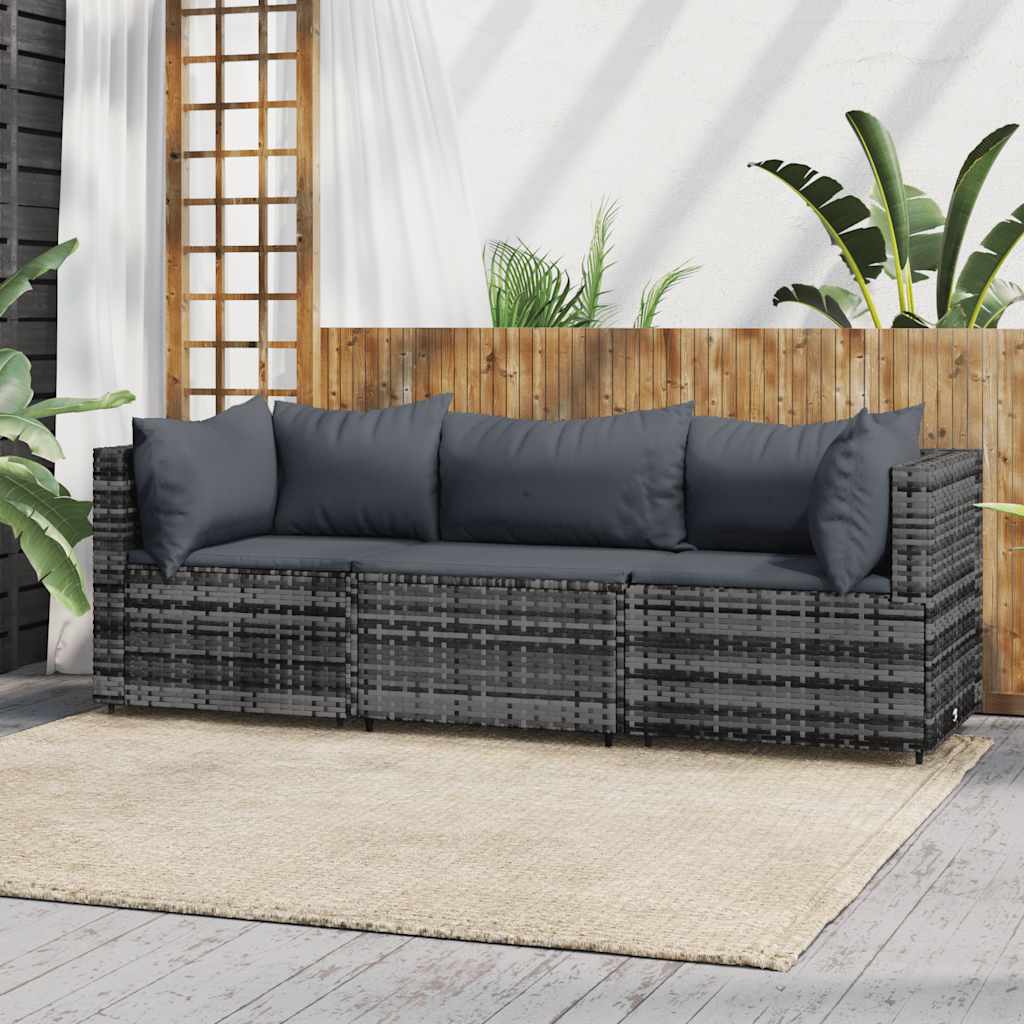 3-Delige Loungeset Met Kussens Poly Rattan