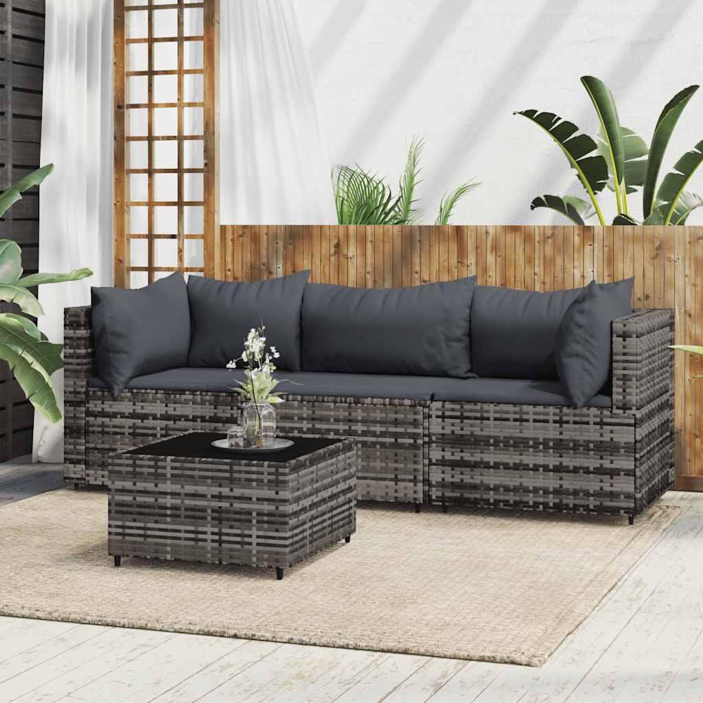 4-Delige Loungeset Met Kussens Poly Rattan