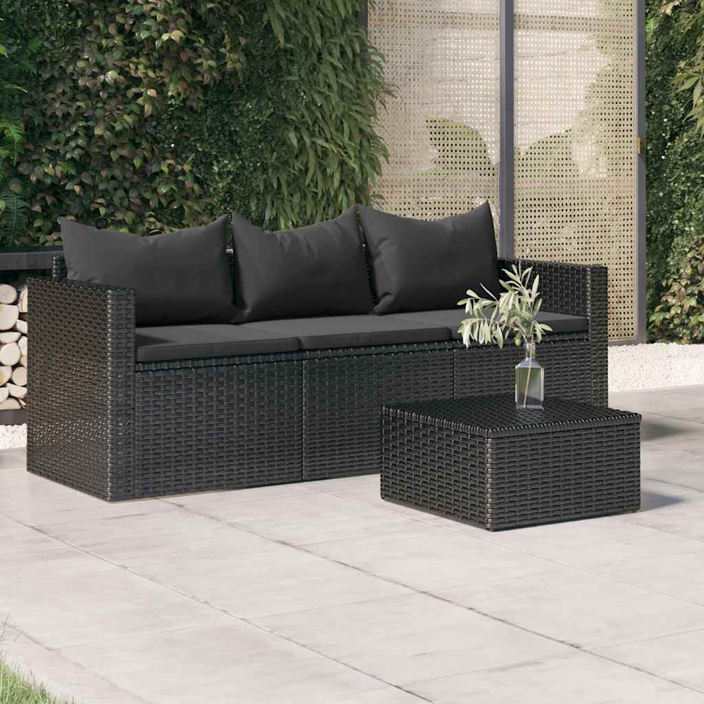 Tuinbank 3-Zits Met Kussens Poly Rattan
