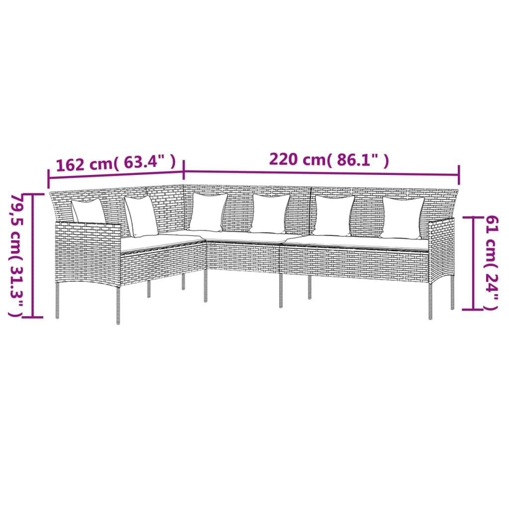 Tuinbank L-Vormig Met Kussens Poly Rattan