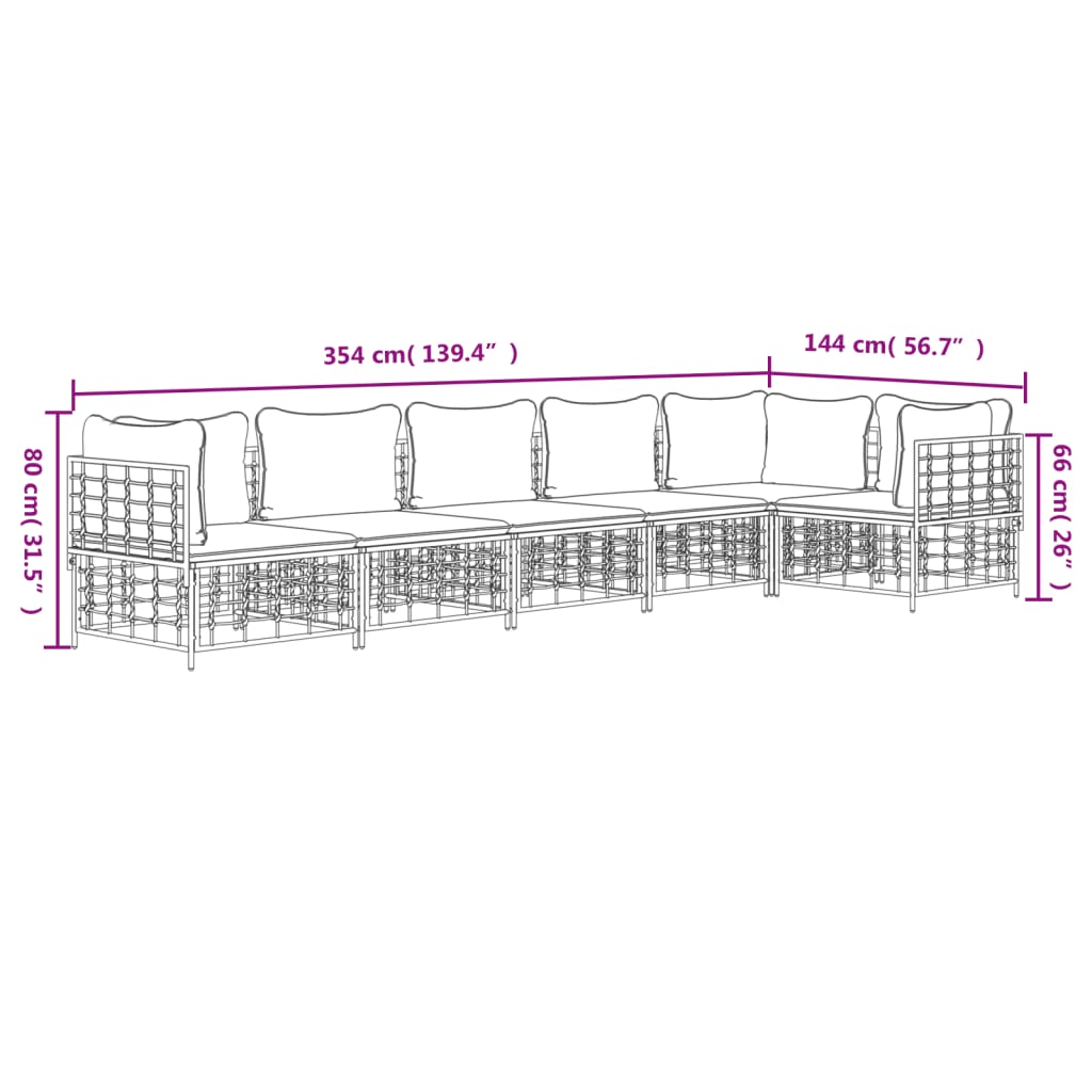 6-Delige Loungeset Met Kussens Poly Rattan Antracietkleurig