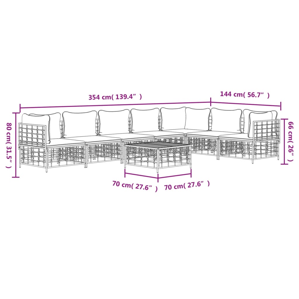 8-Delige Loungeset Met Kussens Poly Rattan Antracietkleurig