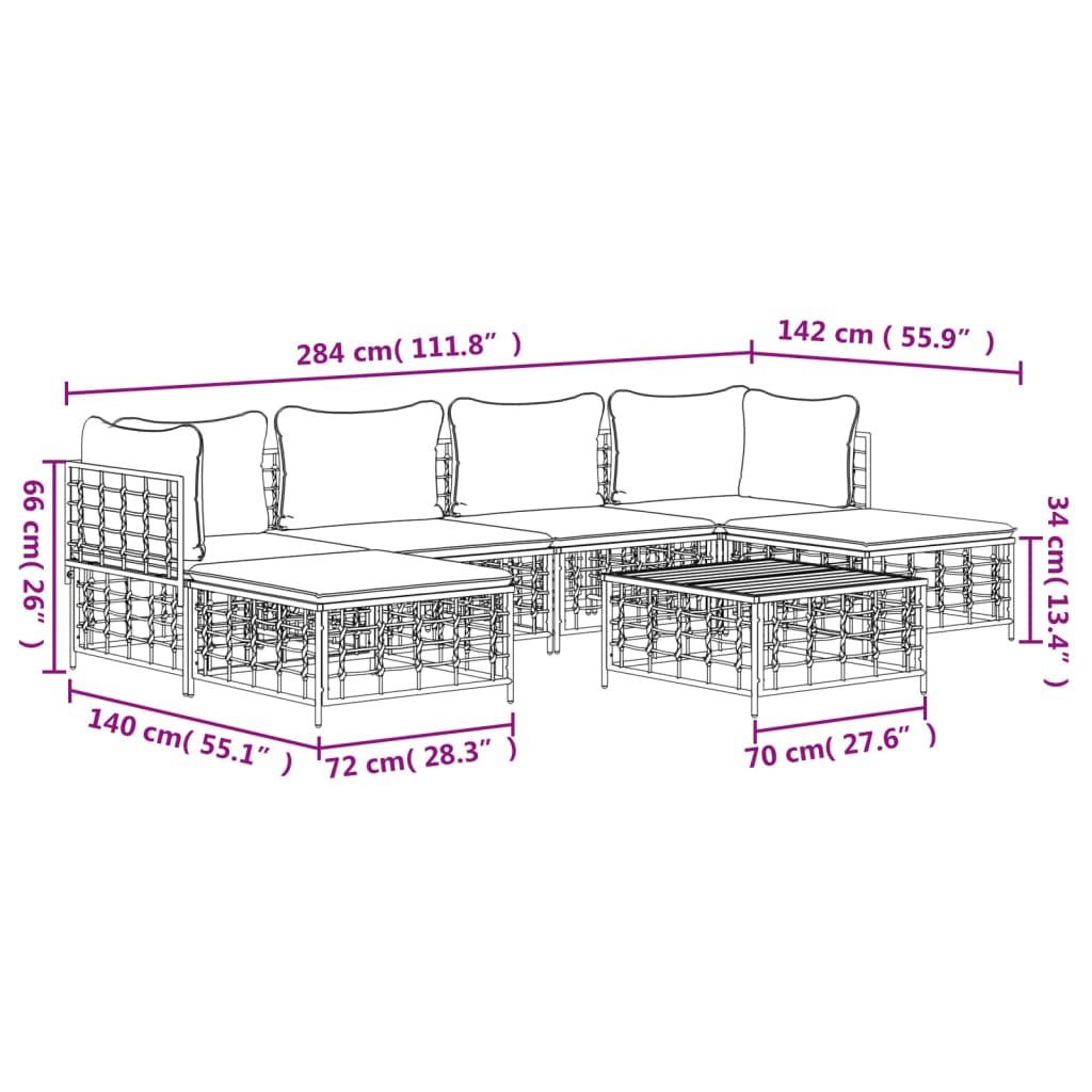 7-Delige Loungeset Met Kussens Poly Rattan Antracietkleurig