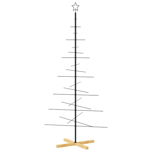 Kerstdecoratie kerstboom met houten basis 180 cm metaal zwart