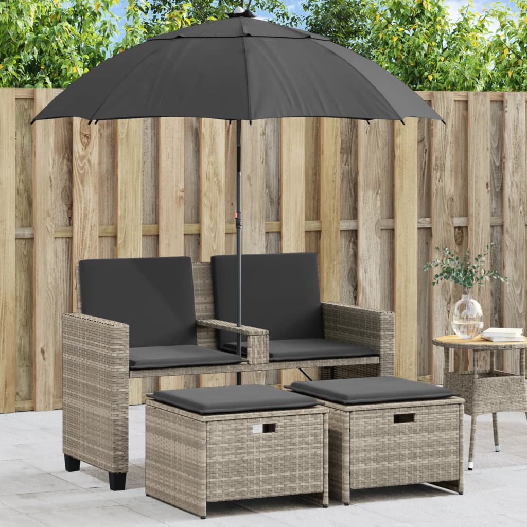 Tuinbank 2-Zits Met Parasol En Voetenbanken Poly Rattan