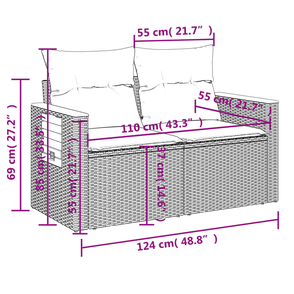 Tuinbank Met Kussens 2-Zits Poly Rattan