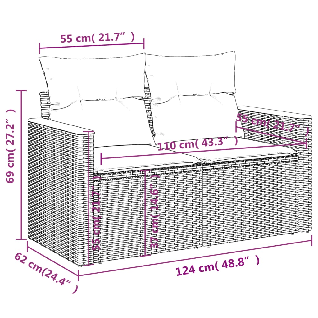 Tuinbank Met Kussens 2-Zits Poly Rattan