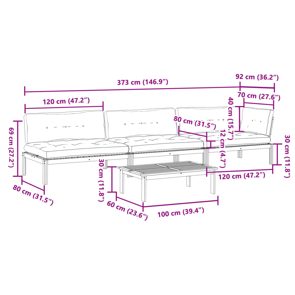 4-Delige Loungeset Pallet Met Kussens Massief Acaciahout Antraciet