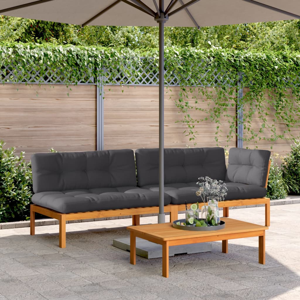 3-Delige Loungeset Pallet Met Kussens Massief Acaciahout