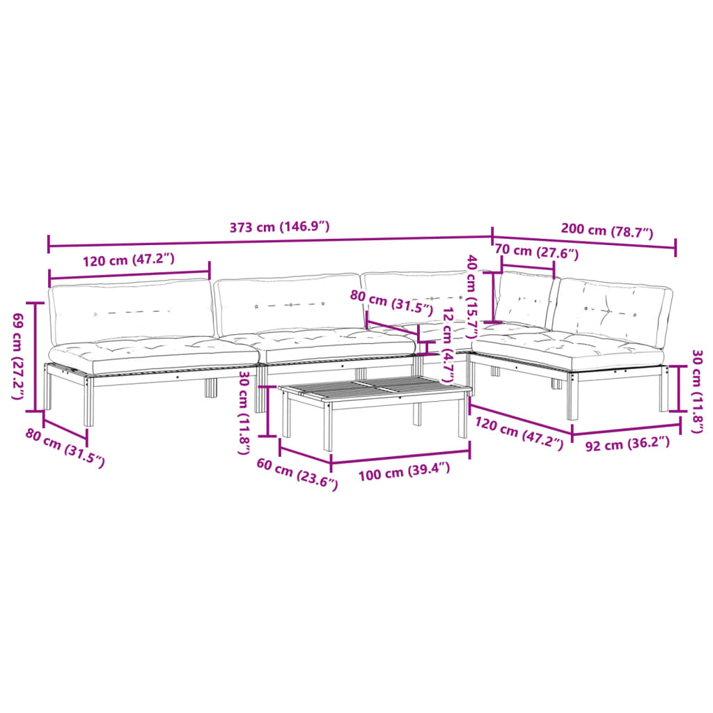 5-Delige Loungeset Pallet Met Kussens Massief Acaciahout Antraciet