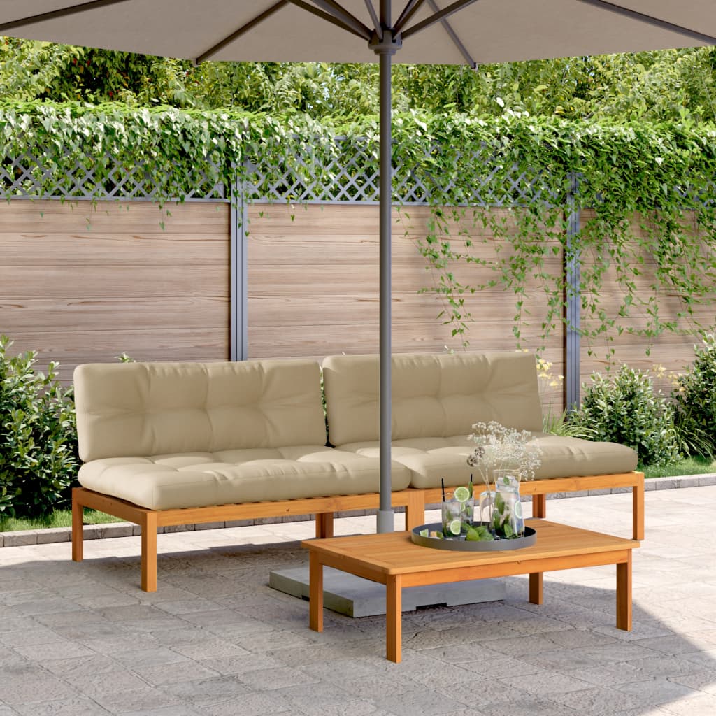 Tuinmiddenbanken 2 St Pallet Met Kussens Massief Acaciahout Beige