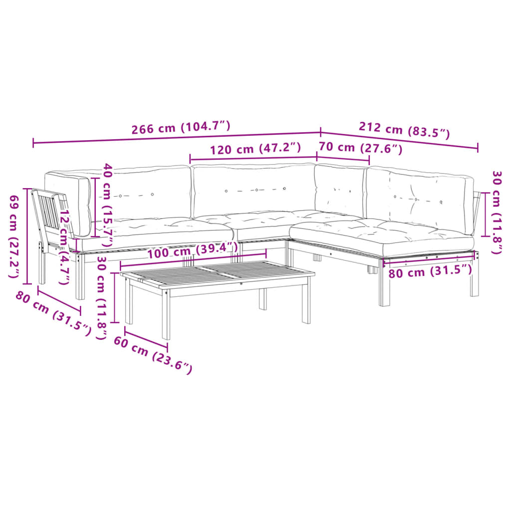 4-Delige Loungeset Pallet Met Kussens Massief Acaciahout Grijs