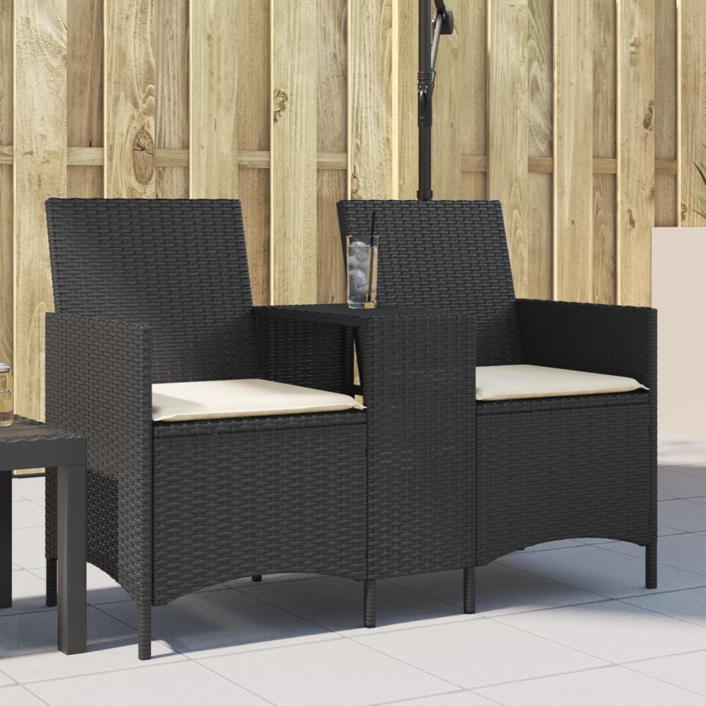 Tuinbank 2-Zits Met Tafel En Kussens Poly Rattan