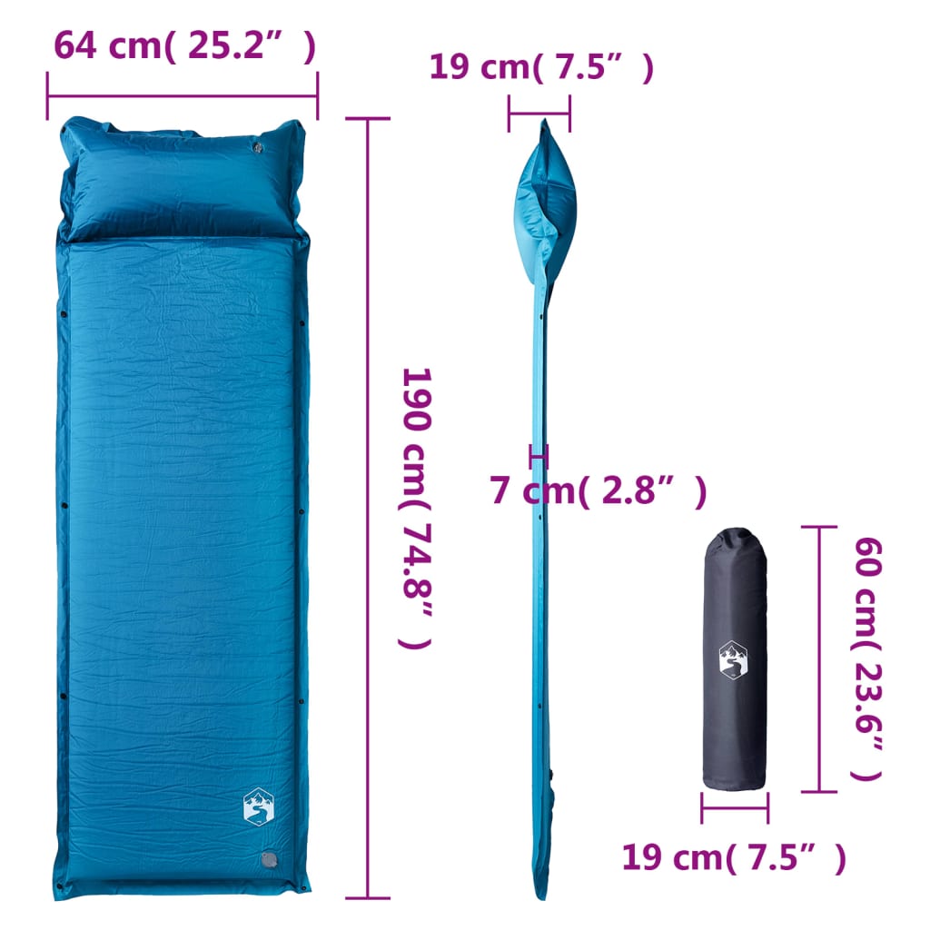 Kampeermatras met kussen zelfopblazend 1-persoons turquoise
