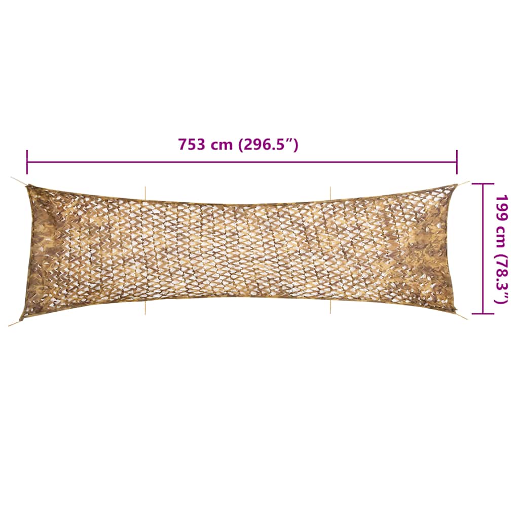 Camouflagenet met opbergzak 753x199 cm zandkleurig