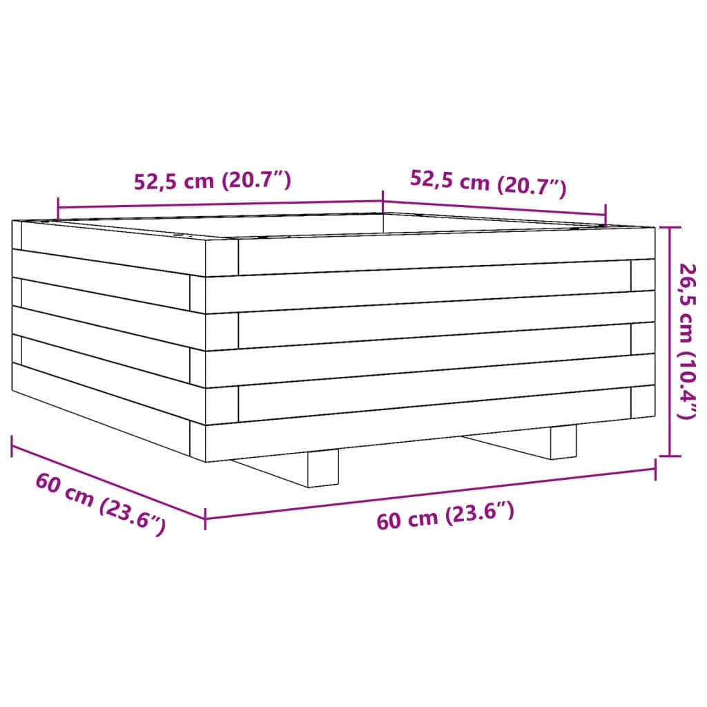 Plantenbak 60X60X26,5 Cm Massief Grenenhout Wasbruin Naturel Geïmpregneerd