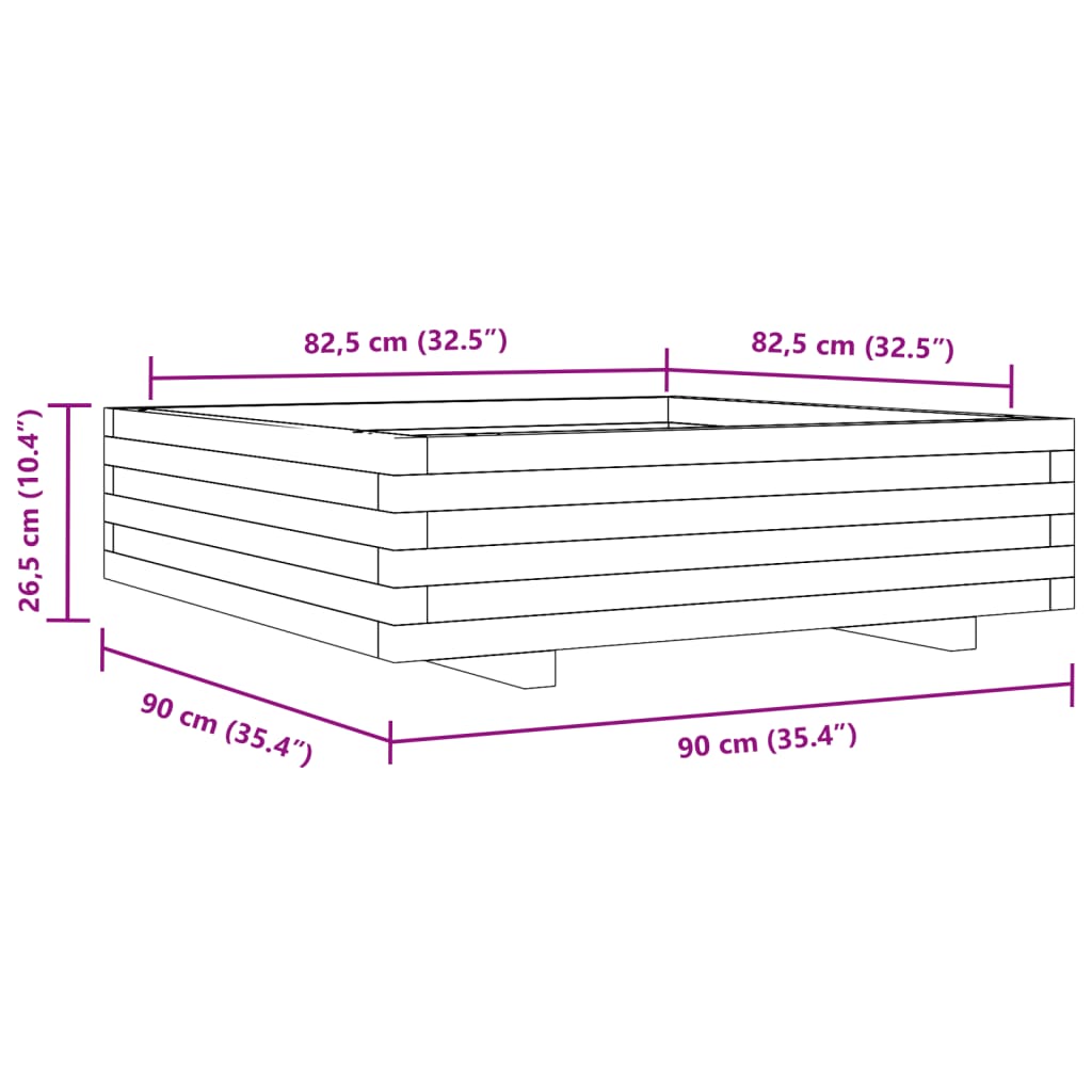 Plantenbak 90X90X26,5 Cm Massief Grenenhout Wasbruin Naturel Geïmpregneerd