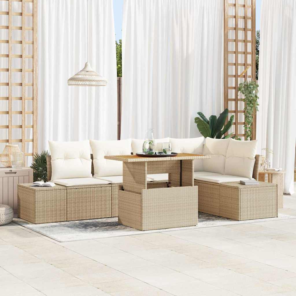 Tuin Eetset Met Kussen 6 Pcs En Bruin