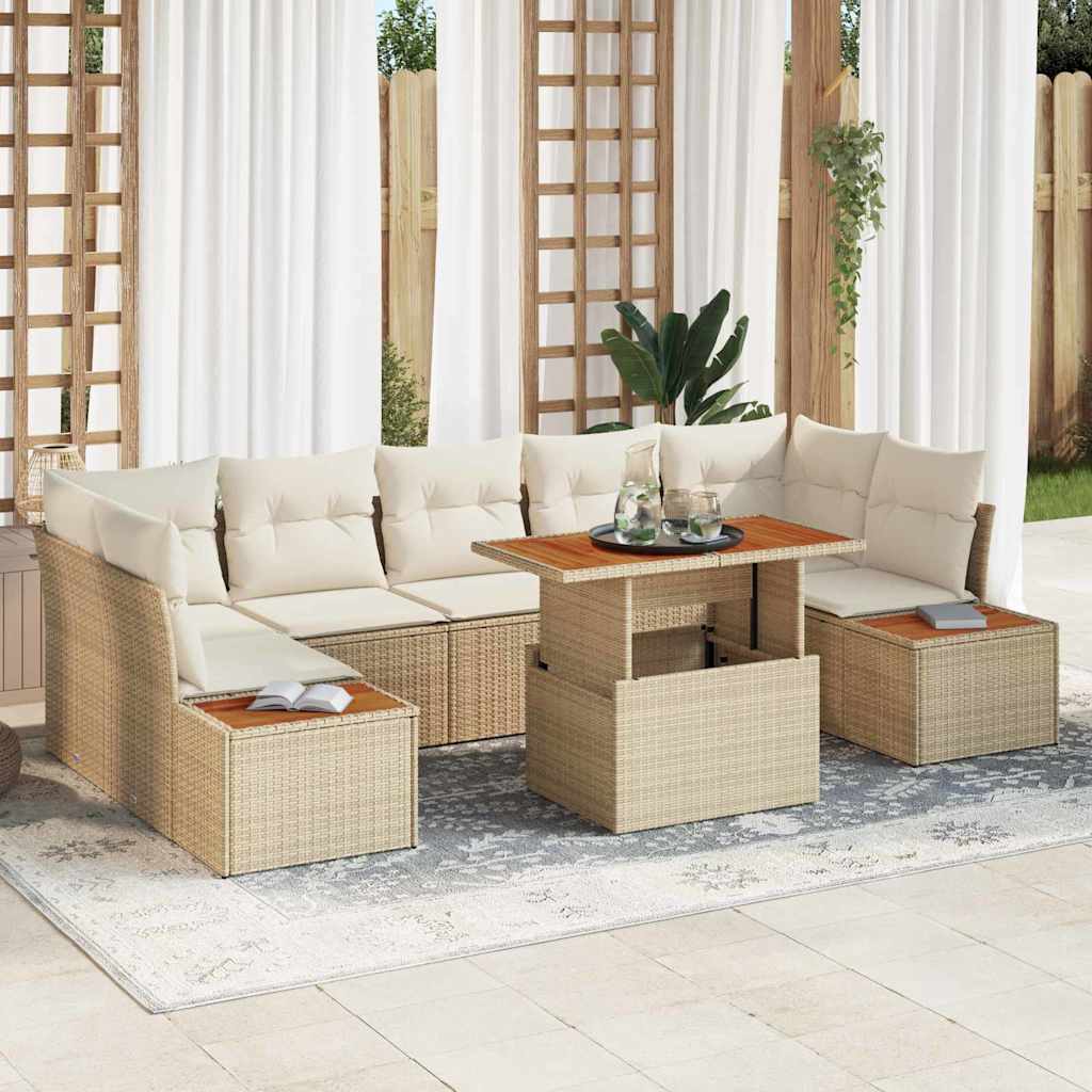 Tuin Eetset Met Kussen 8 Pcs En Beige