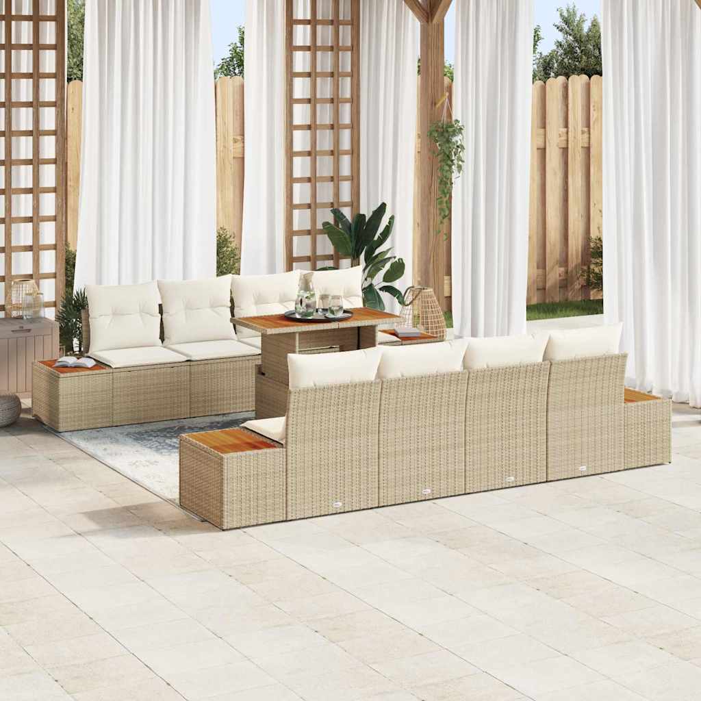 Tuin Eetset Met Kussen 9 Pcs En Beige