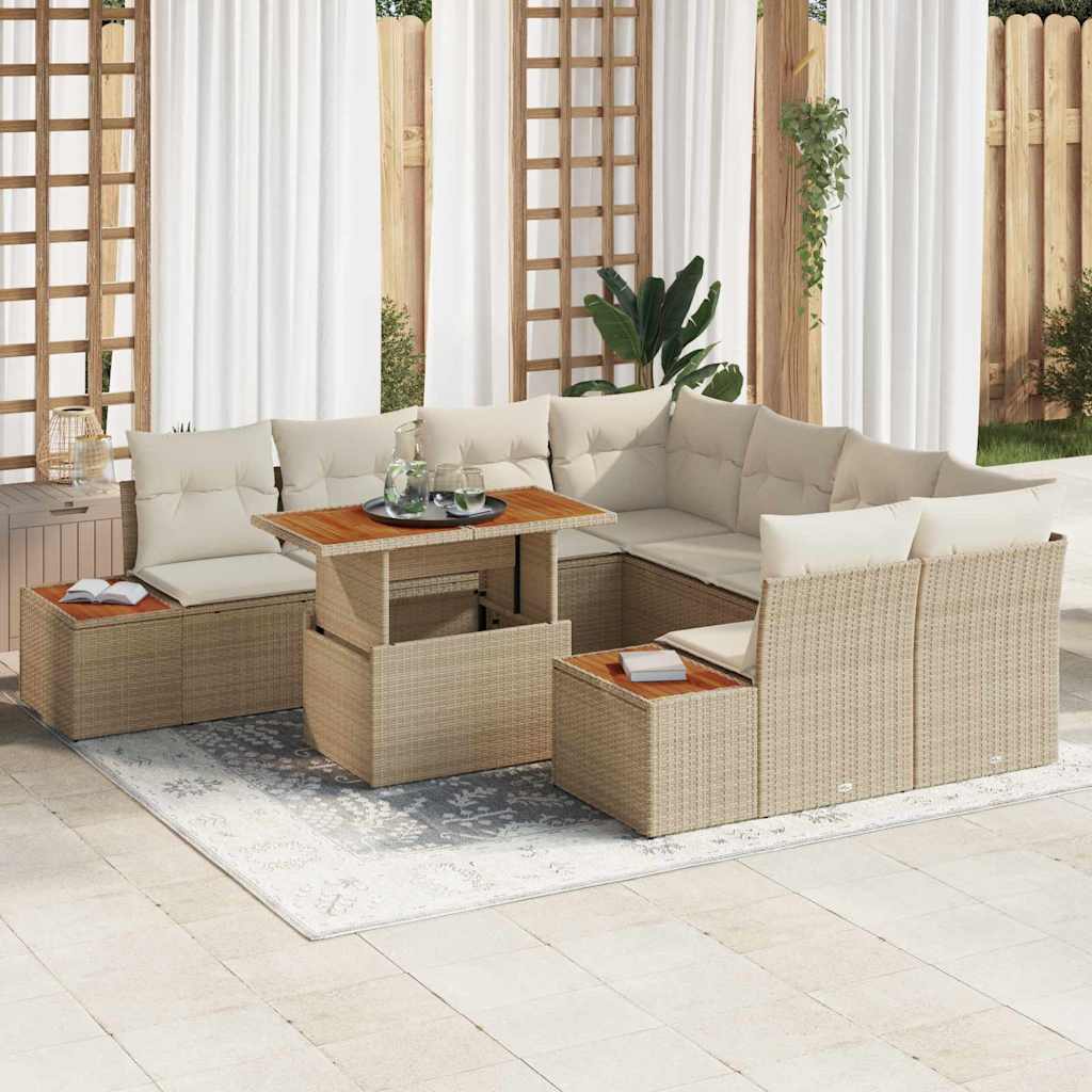 Tuin Eetset Met Kussen 9 Pcs En Beige