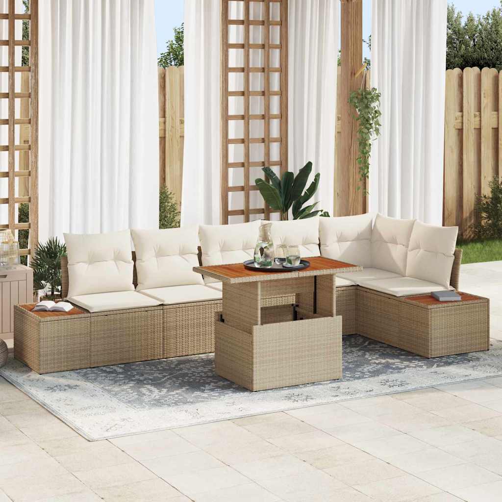 Tuin Eetset Met Kussen 7 Pcs En Beige