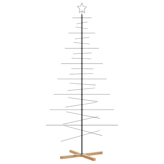 Kerstdecoratie kerstboom met houten basis 210 cm metaal zwart