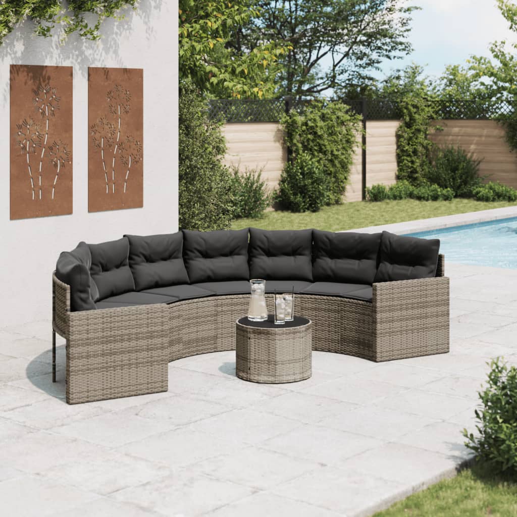 Tuinbank Met Tafel En Kussens Poly Rattan Grijs En Donkergrijs