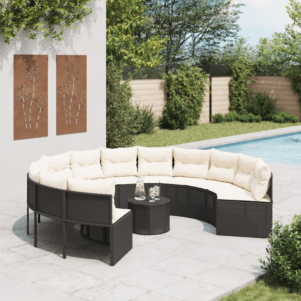 Tuinbank Met Kussens Poly Rattan Zwart En Crèmewit