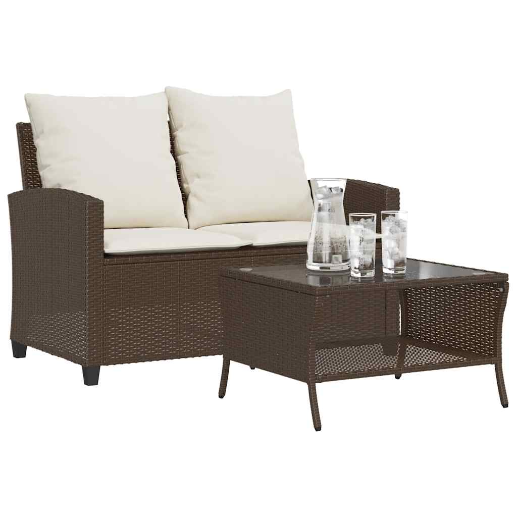 Tuinbank 2-Zits Met Kussens & Tafel Poly Rattan