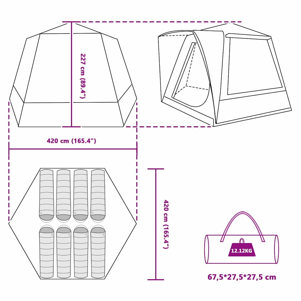 Camping Tent Grijs en oranje 420 x 420 x 227 cm Polyester