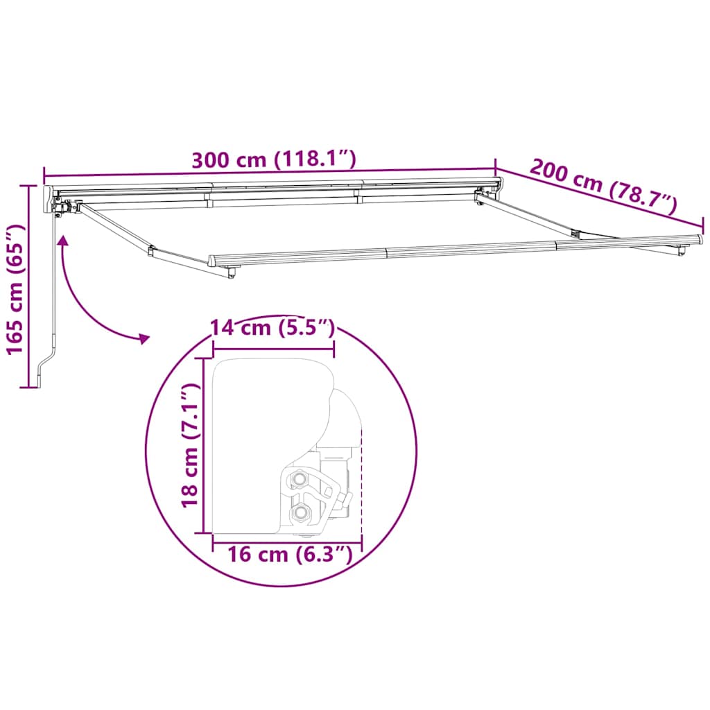 Zijde Frame Wit 300 X 200 Cm Polyester Met Pu-Coating Beige (Anthraciet Frame)