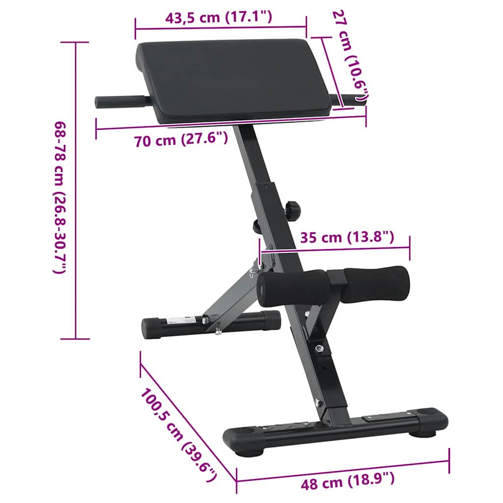Hyperextension Bank Zwart 100,5 X 70 X 78 Cm Gepoedercoat Staal