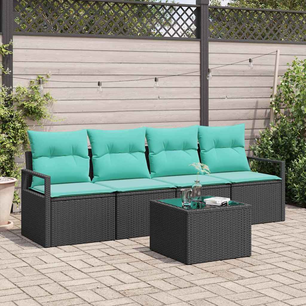 Bankstel 5 Pcs En Rood Poly Rattan