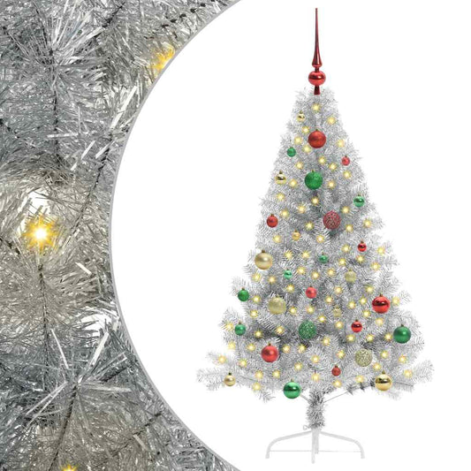 Kunstmatig Voorverlicht Kerstboom met 150 LED Zilver 150 cm PET
