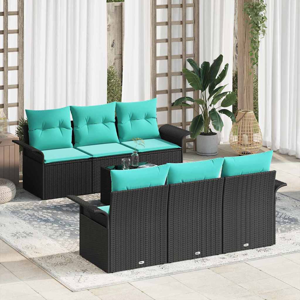Tuin Sofa Set 7 Pcs Beige Poly Rattan, Staal En Glas