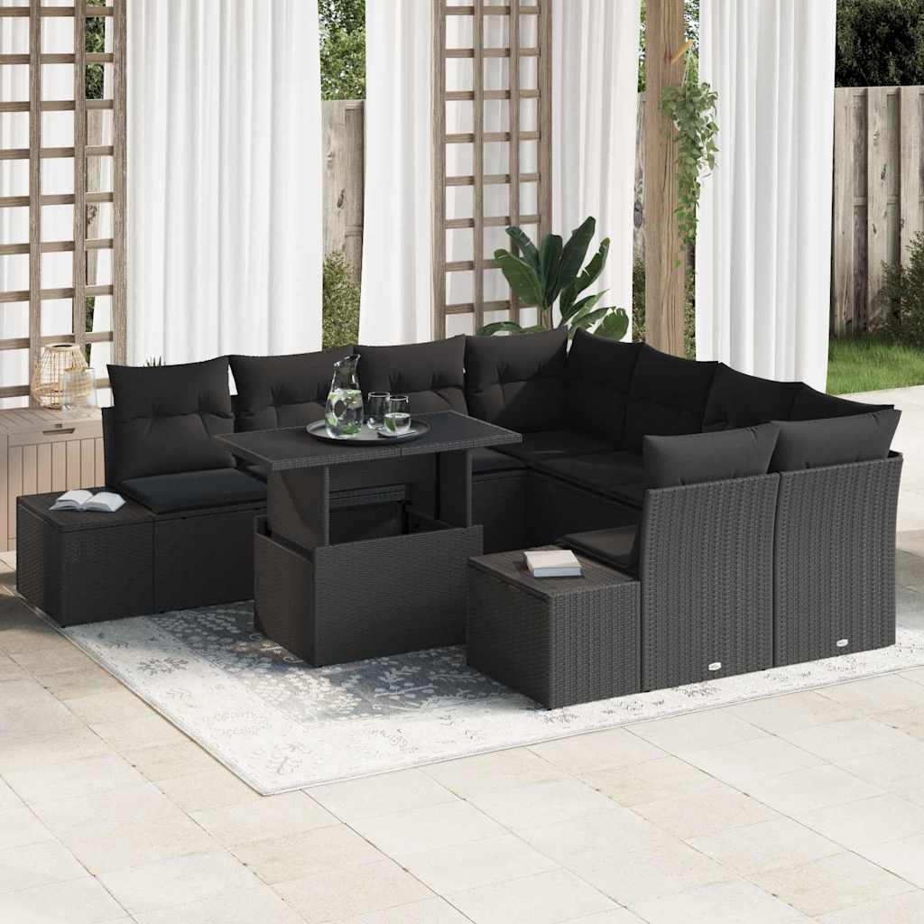 Tuin Sofa Set Met Kussen 9 Pcs En Crème Poly Rattan