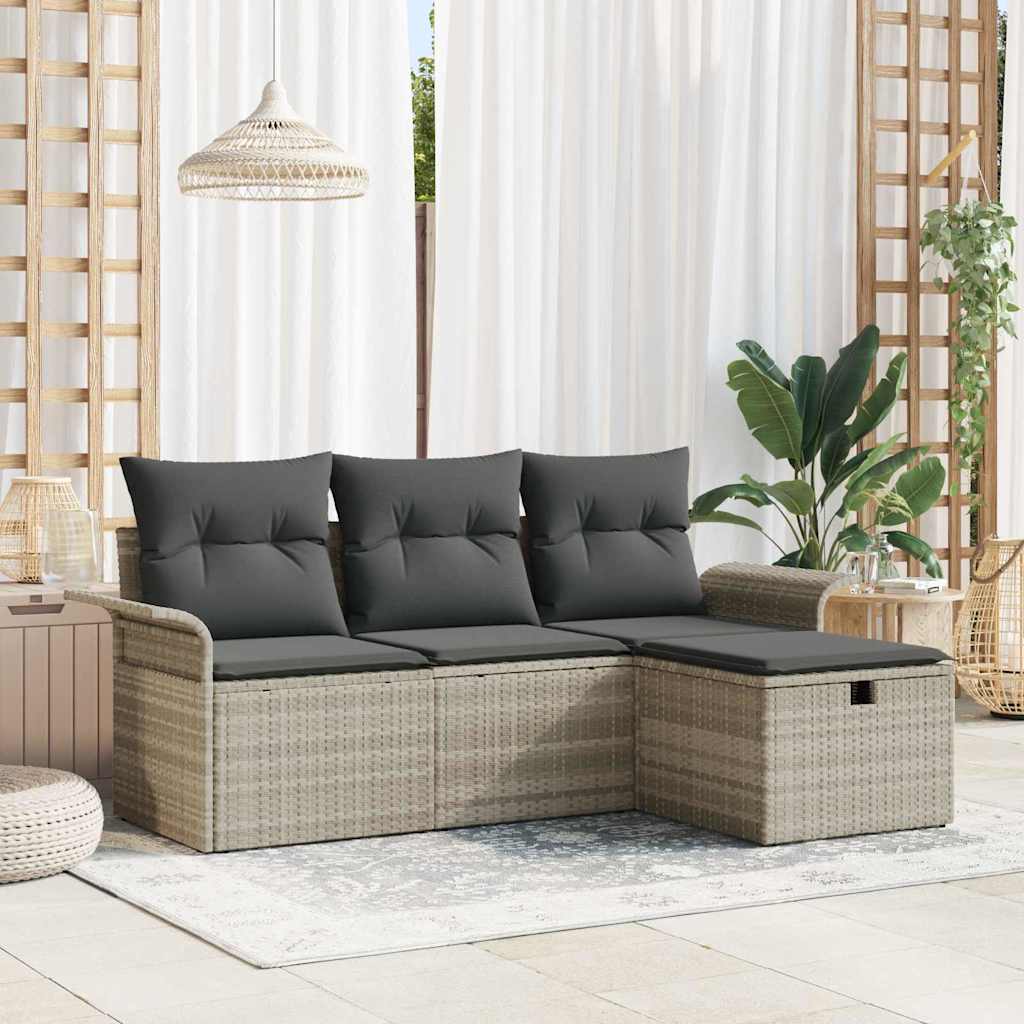 Tuin Sofa Set Met Kussen 4 Pcs En Crème Poly Riet