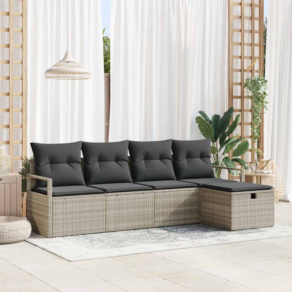 Bankstel Met Kussen Met Opslag 5 Pcs En Crème Poly Rattan
